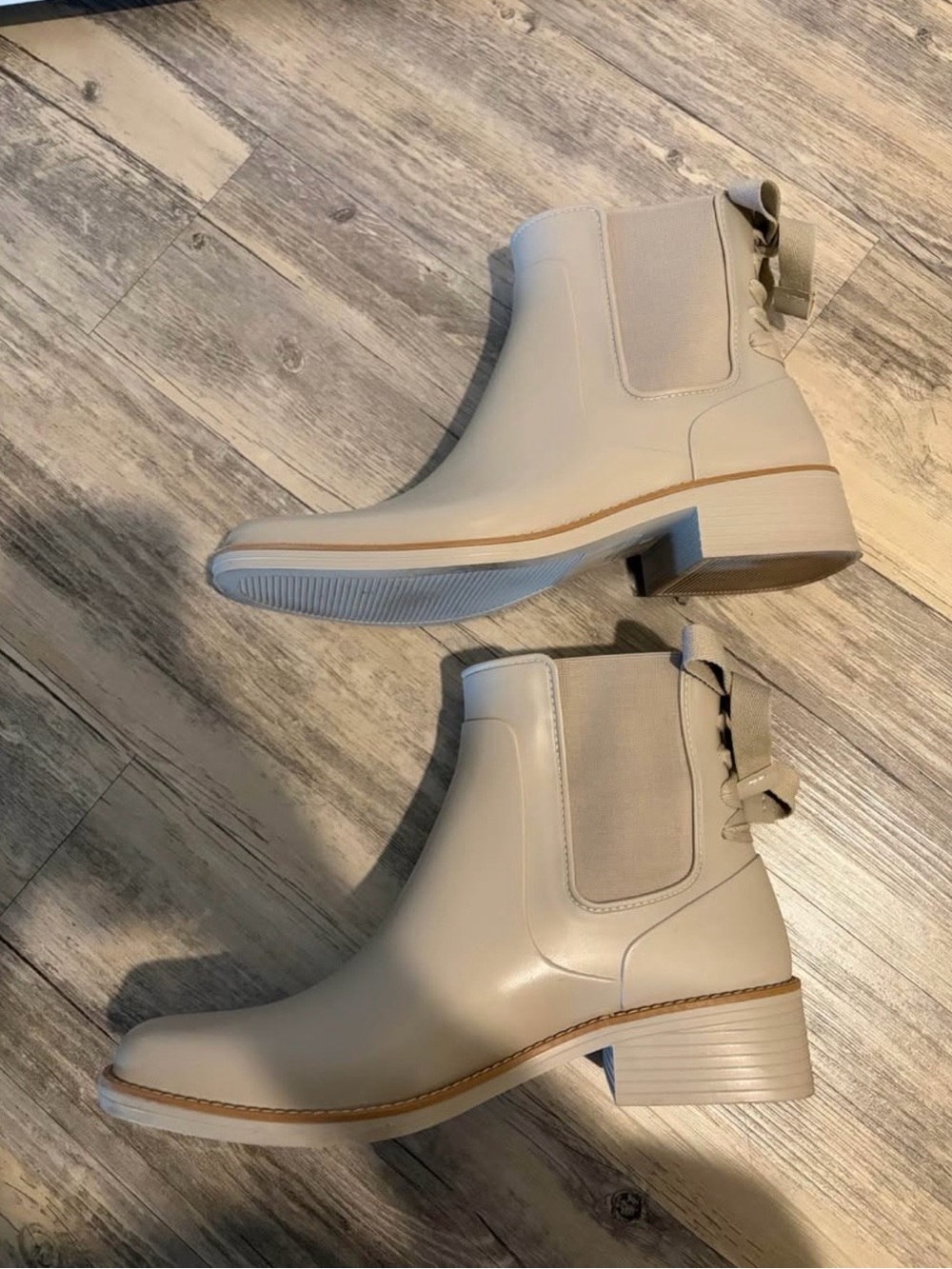 Bernardo Cream Chelsea Ankle Boots with Back Lace Detail